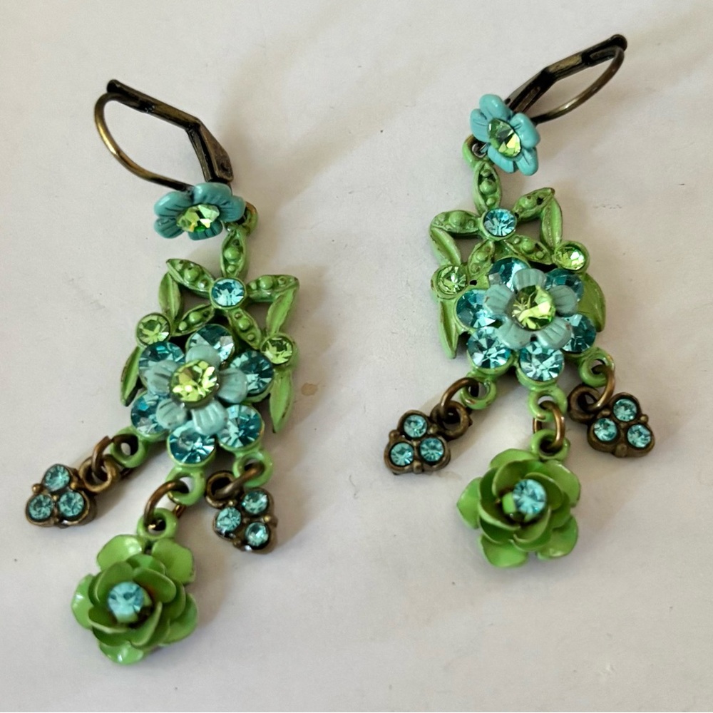 Vintage Michal Negrin Crystal Floral Earrings